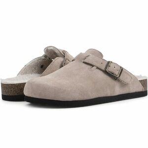 White Mountain Taupe Suede Clogs with Buckle